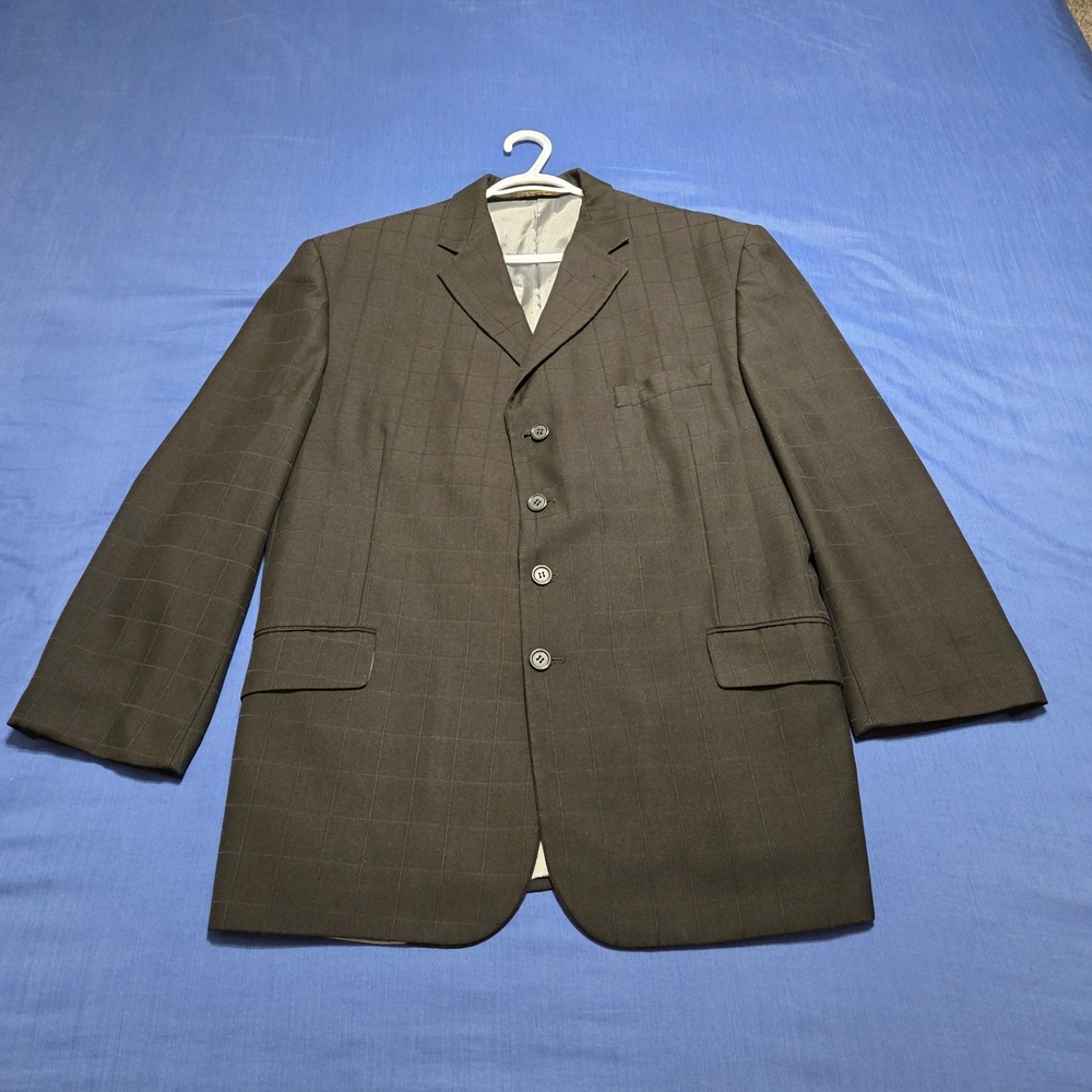 Vicci Uomo Blazer Mens 46R Black Excellent Windowpane 4-Button Suit Jacket